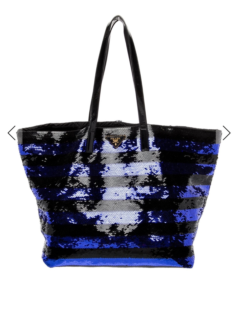 Prada Black and Blue Sequin Stripe Tote